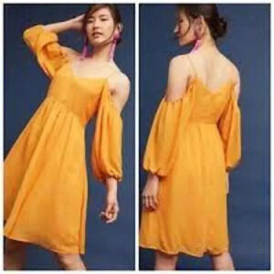 Anthropologie Moulinette Soeurs Carina Puff Sleeve Orange Dress M